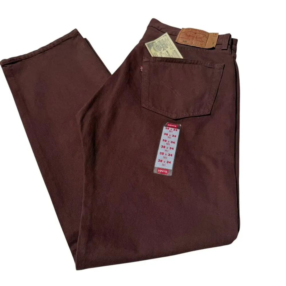 Vintage 1997 Levi's 501 Jeans 38x34 Brown Made in USA NWT Deadstock Factory 524